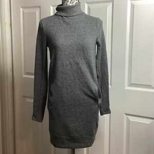 Lou & Grey Charcoal Knit Sweater Dress Turtleneck XXS Pocket